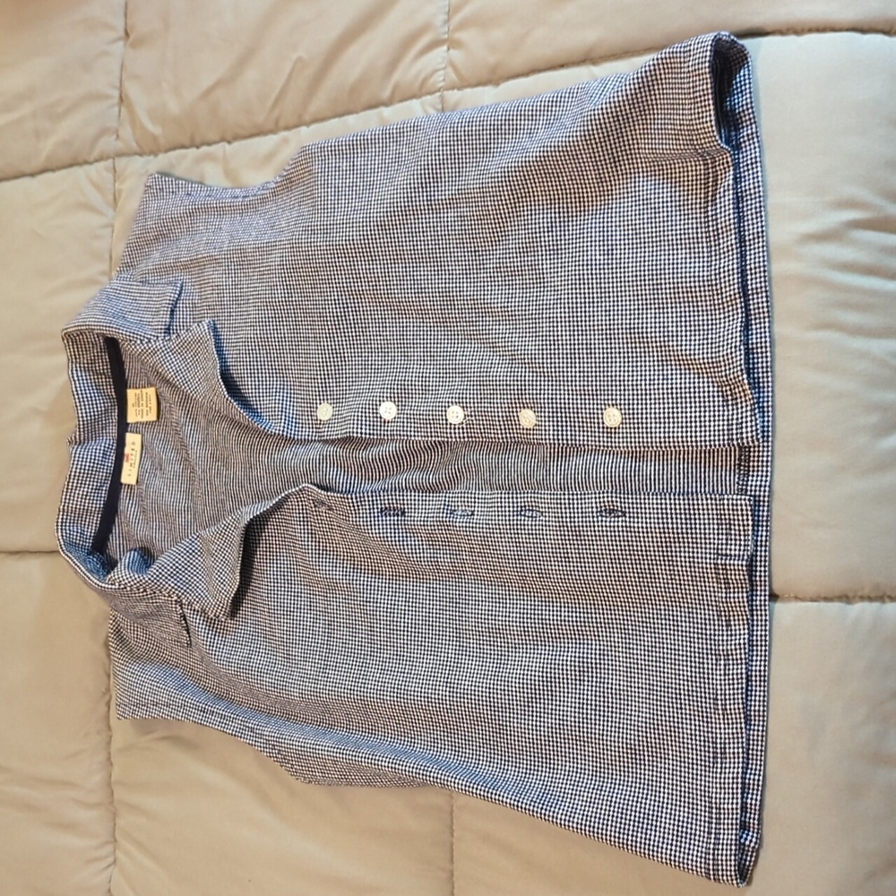 Blue Gingham Sleeveless Button-Up Top